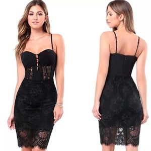 Bebe Lace Midi Dress with Bustier Top NWOT
